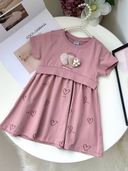 Платье с обьемным сердечком и цветочком Розовый 16768, ConCon Kids, Розовый, Для девочек, Лето, 104 16768 фото