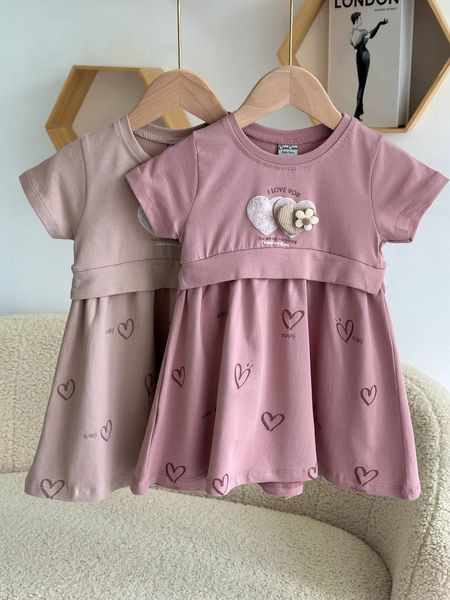 Платье с обьемным сердечком и цветочком Розовый 16768, ConCon Kids, Розовый, Для девочек, Лето, 104 16768 фото