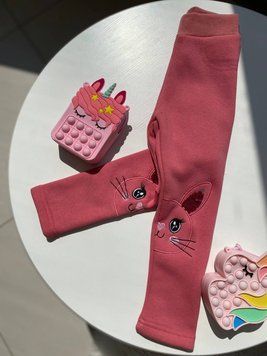 Леггинсы для девочки на флисе с котиком Розовый 9857, F&D, Розовый, Для девочек, Осень Зима, 2 года 9857 фото