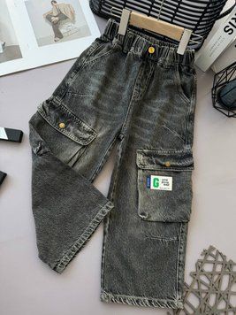 Джинсы на мальчика с накладными карманами Серый 6003, 104, xiaomogou, Серый, Для мальчиков, Весна Осень, 122 6003 фото