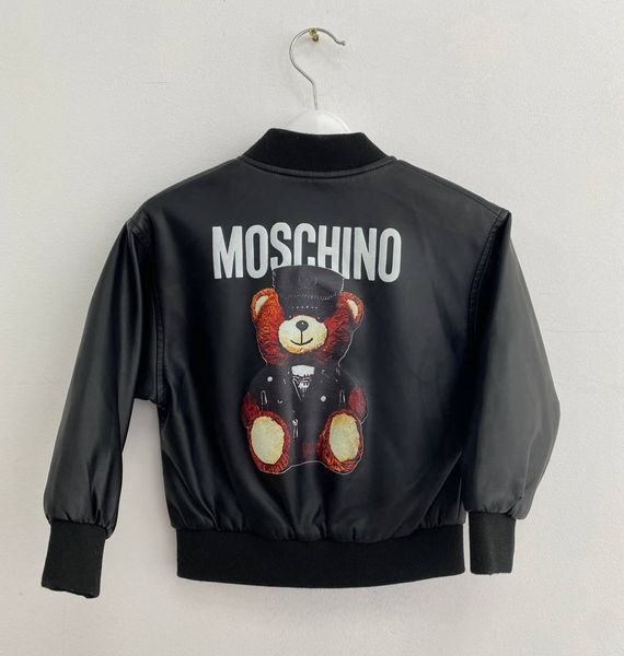 Шкіряна куртка на хлопчика з ведмедиком MOSCHINO Чорна 007 007 фото