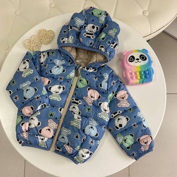 Демисезонная детская куртка с ушками на капюшоне Мишка 1711/5, 140, PTZZ, Голубой, Унисекс, Весна Осень, 80 1711/5 фото