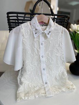 Летняя блузка с коротким рукавом на девочку с ажуром 1836, Eftelya, Белый, Для девочек, Лето, 98 1836 фото