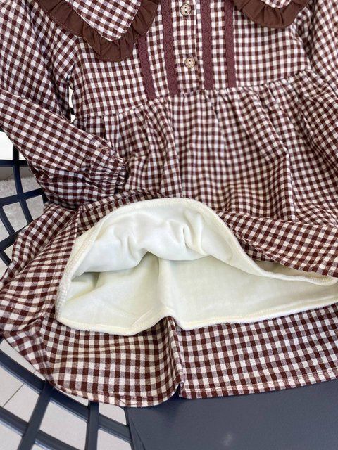 Платье в клетку на флисе для девочки Коричневый Q-2298, 84, SCS Kids, Коричневый, Для девочек, Осень Зима, 104 Q-2298 фото