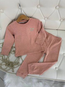 Пижама на девочку с надписью "Happy kids" Персиковый 4124, Haobeiyi, Персиковый, Для девочек, Весна Осень, 98 4124 фото