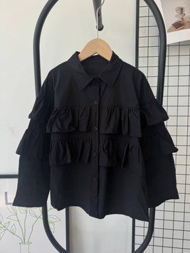 Рубашка на девочку с рюшами Черный 8512, 19, Черный, Для девочек, Лето, 128 8512 фото