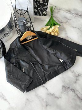 Кожаная куртка косуха на девочку Чёрная 8806, 100, Черный, Для девочек, Весна Лето, 122 8806 фото
