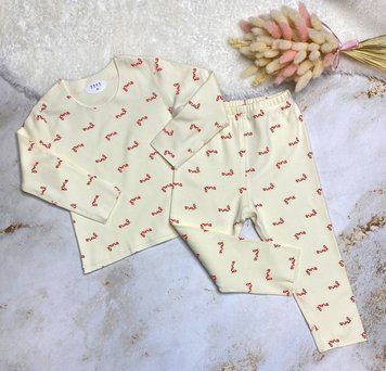 Теплая пижама для девочки с надписью Молочная 5881, 109, TINGTONG, Молочный, Для девочек, Осень Зима, 92 5881 фото