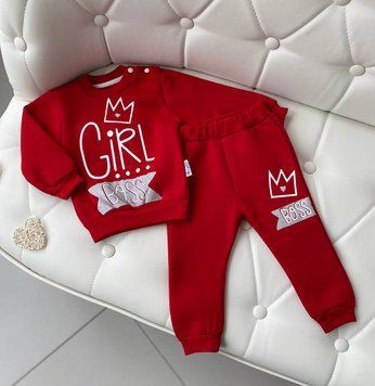 Костюм для девочки на флисе "Girl" Красный 028, 163, mutti, Красный, Для девочек, Осень Зима, 6/9 міс. 028 фото