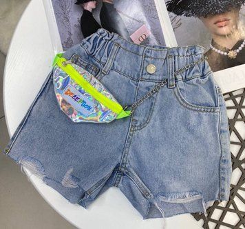 Джинсовые шорты на девочку с бананкой Голубой 8733, 20, Bambini, Голубой, Для девочек, Весна Лето, 98 8733 фото