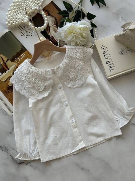 Блуза на девочку с кружевным воротником Белый 5068, 2, CCJ-FASHION, Белый, Для девочек, Весна Осень, 140 5068 фото