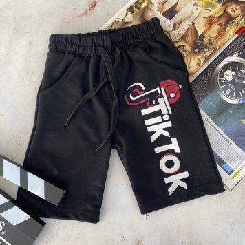 Спортивные удлиненные шорты бриджи tik-tok Чёрные 00132, GRL, Черный, Для мальчиков, Лето, 104 00132 фото