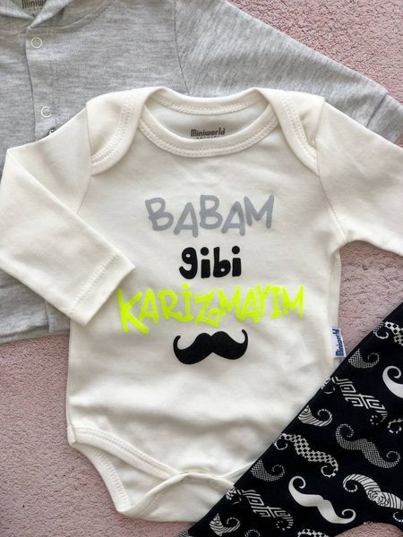 Набор на мальчика с боди "Вуса" Серый 16202, 173, miniworld, Серый, Для мальчиков, Весна Осень, 9/12 месяцев 16202 фото