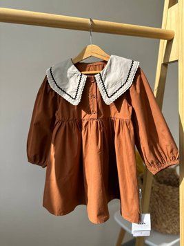 Сукня для дівчинки модна з коміром однотонна Цегляний 19 19 фото
