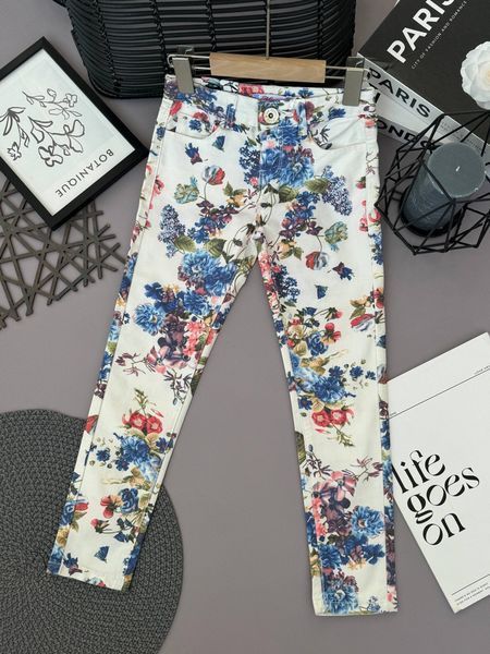 Штаны стрейч на девочку в цветы Белые 1027, Denim, Белый, Для девочек, Лето, 98 1027 фото