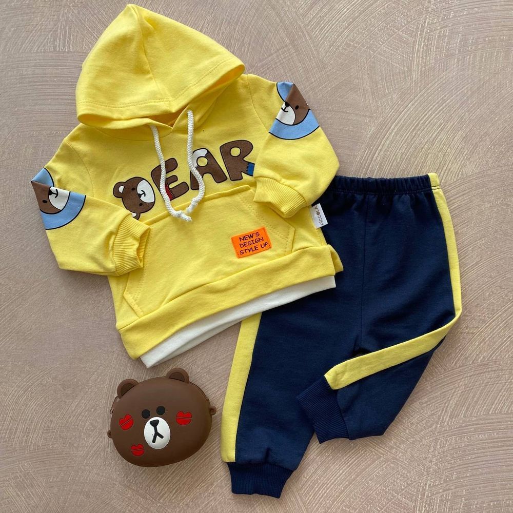 Костюм на хлопчика кофта з капюшоном та принтом "Bear" Жовтий 1003 1003 фото