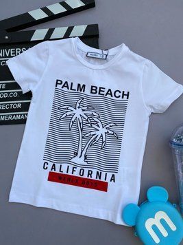 Футболка для хлопчика з принтом та написом "Palm Beach" Біла 1-15369 1-15369 фото
