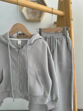 Костюм 2-а кофта с капюшоном + штаны со стразами "MiuMiu" Серый 88021/1, 51, YanxiaoTong, Серый, Для девочек, Весна Осень, 140 88021/1 фото