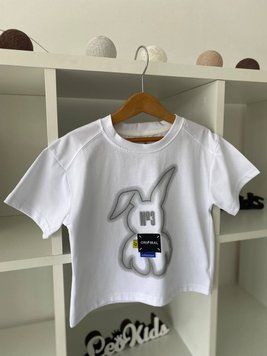 Футболка на мальчика с принтом зайчик Белый 9097, 51, A.A.W, Белый, Мальчик, Лето, 98 9097 фото