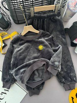 Тепла дитяча махрова піжама "Смайл" Сіра 8851 8851 фото