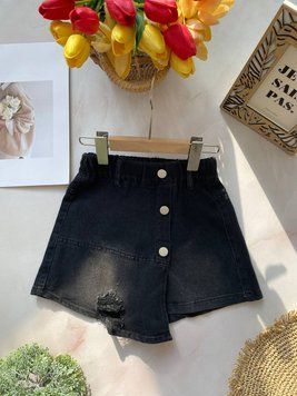 Юбка-шорты джинс на резинке Черный W95, 50, yuyuefasshion, Черный, Для девочек, Лето, 152 W95 фото